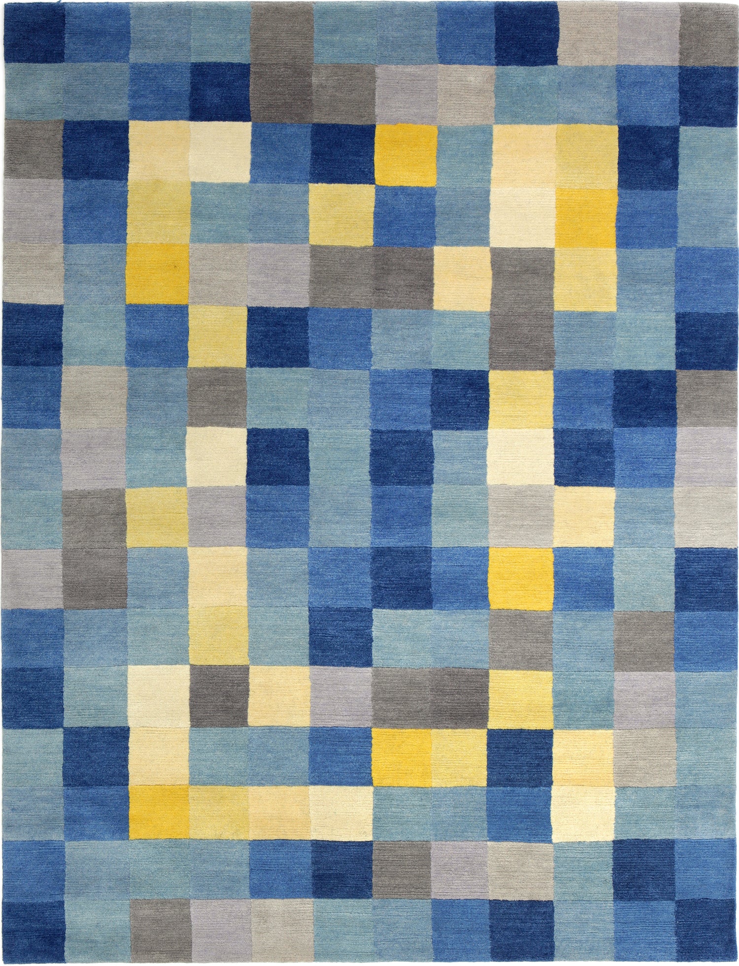 Bauhaus Teppich  aus Wolle. Blau, Gelb und Grau. Von Gertrud Arndt 1924