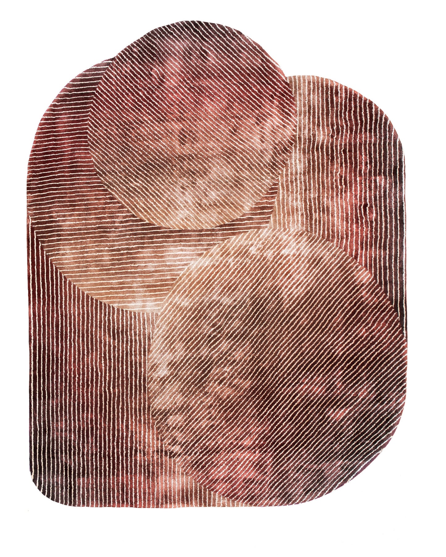 Topview of a viscose carpet with color gradient in brown and beige tones