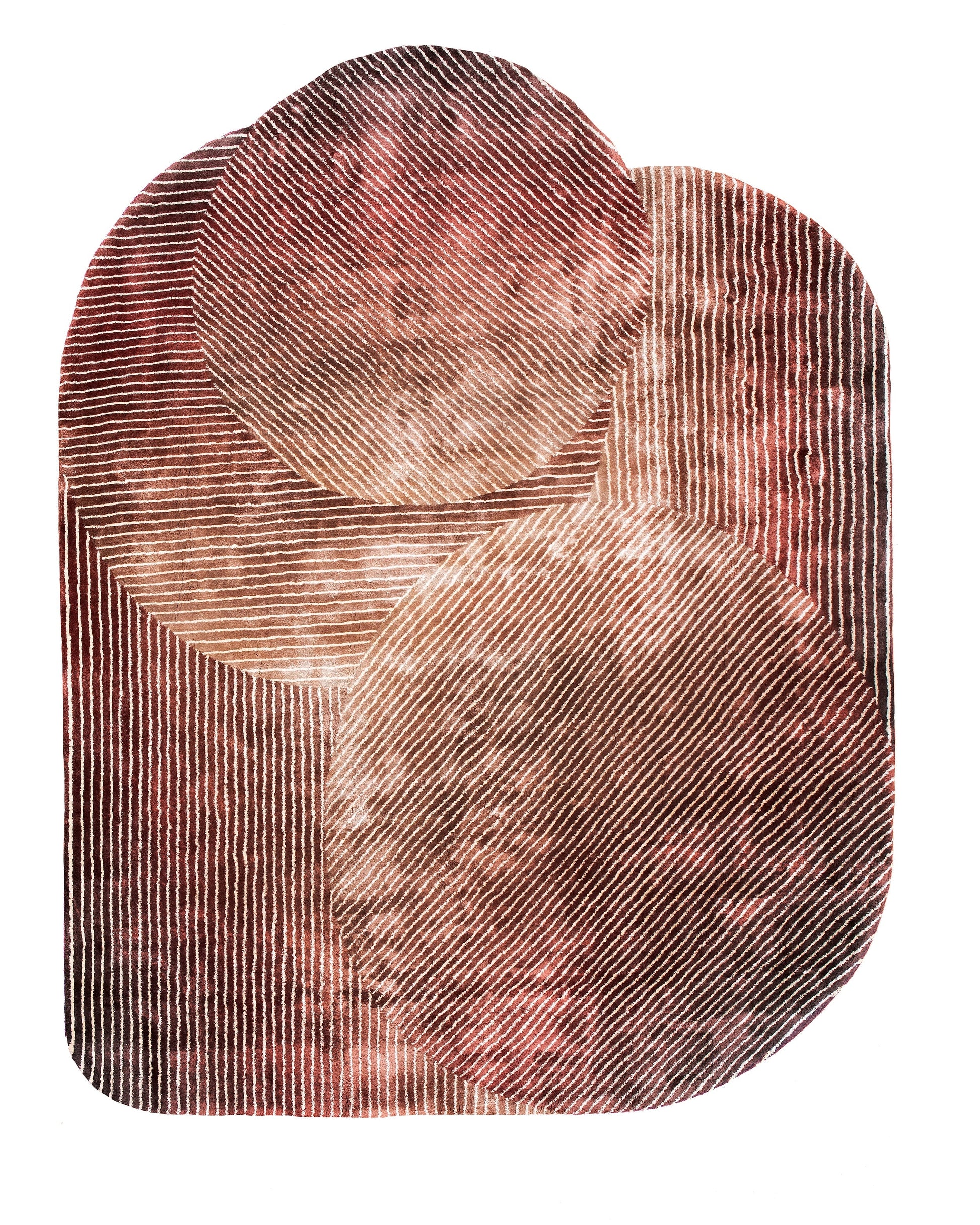 Topview of a viscose carpet with color gradient in brown and beige tones