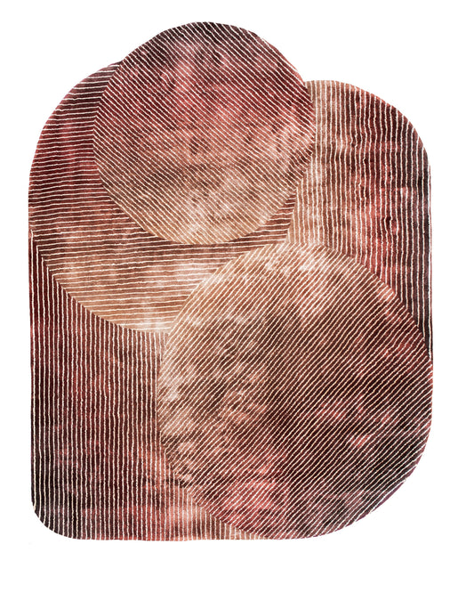 Topview of a viscose carpet with color gradient in brown and beige tones