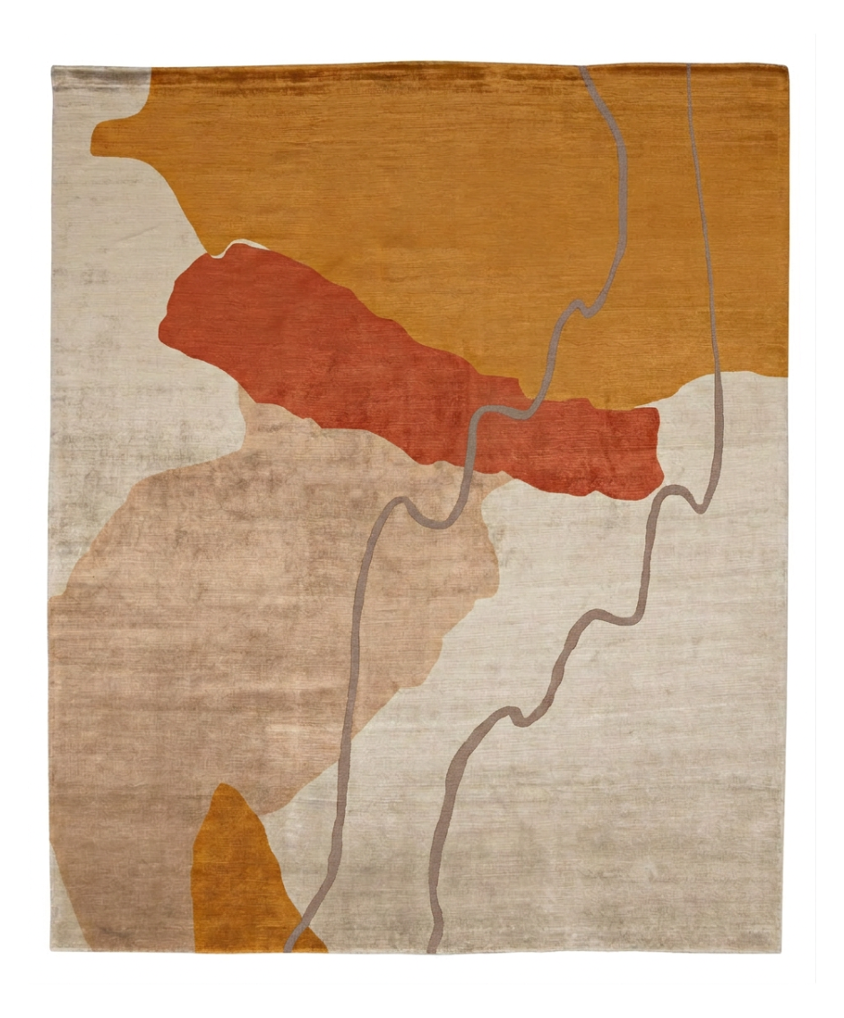 designerteppich roots handgeknüpft nach Mass warme beigetöne und rust, taupe